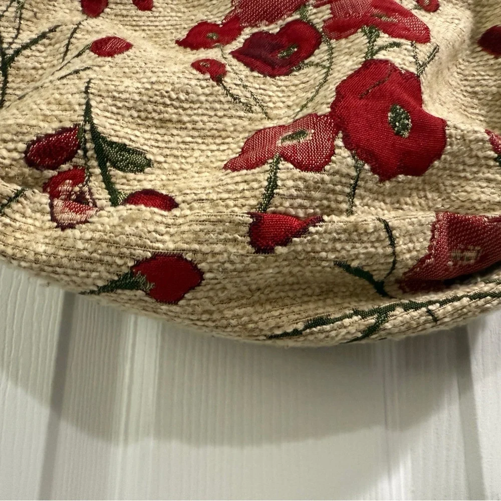 Floral Red Cream Tapestry Handmade Small Women's Bag cottage prarie